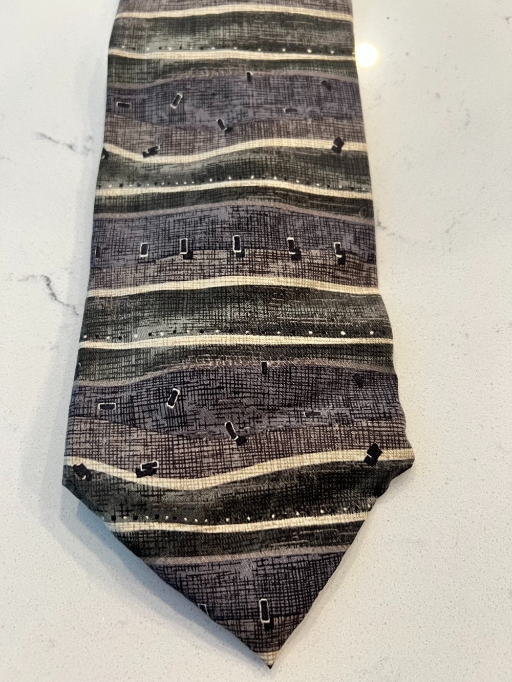 Van Heusen Geometric Abstract Striped Silk Tie